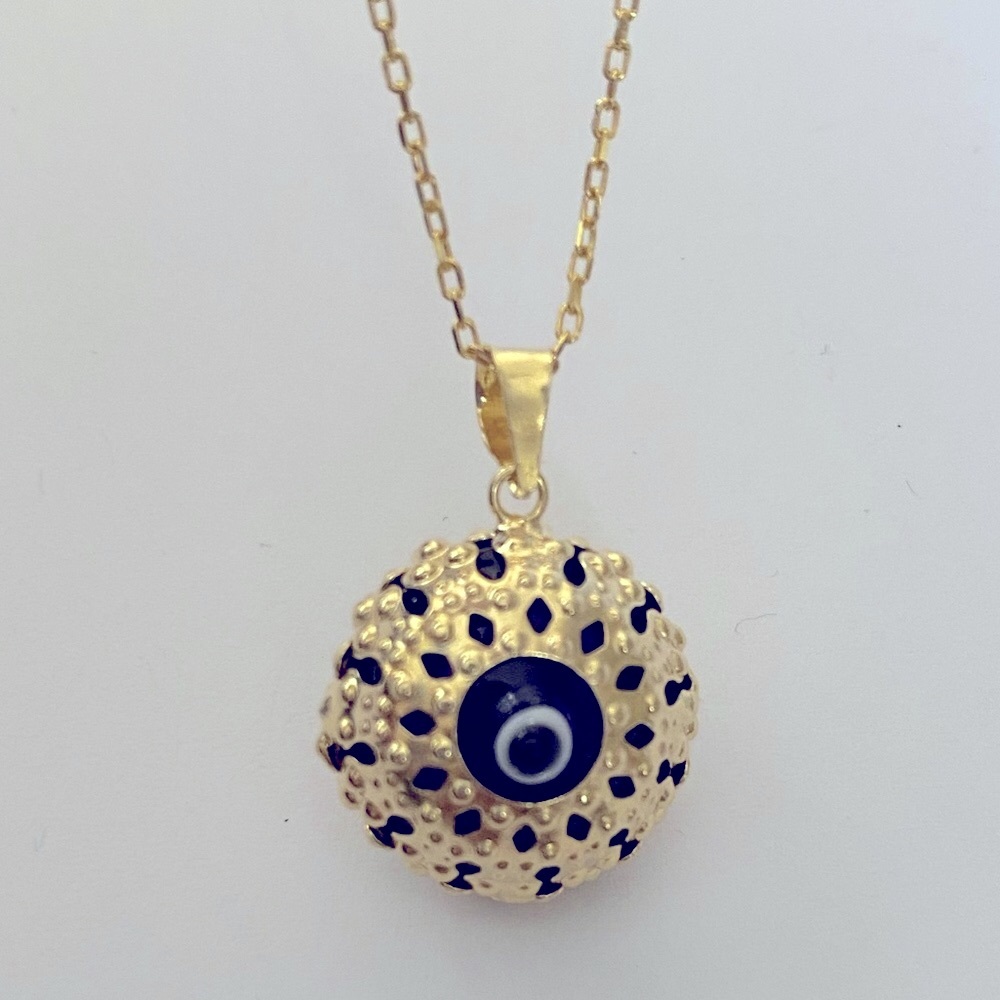 🧿925 Silver necklace glass blue evileye bead yellow gold plated - Picture 6 of 6